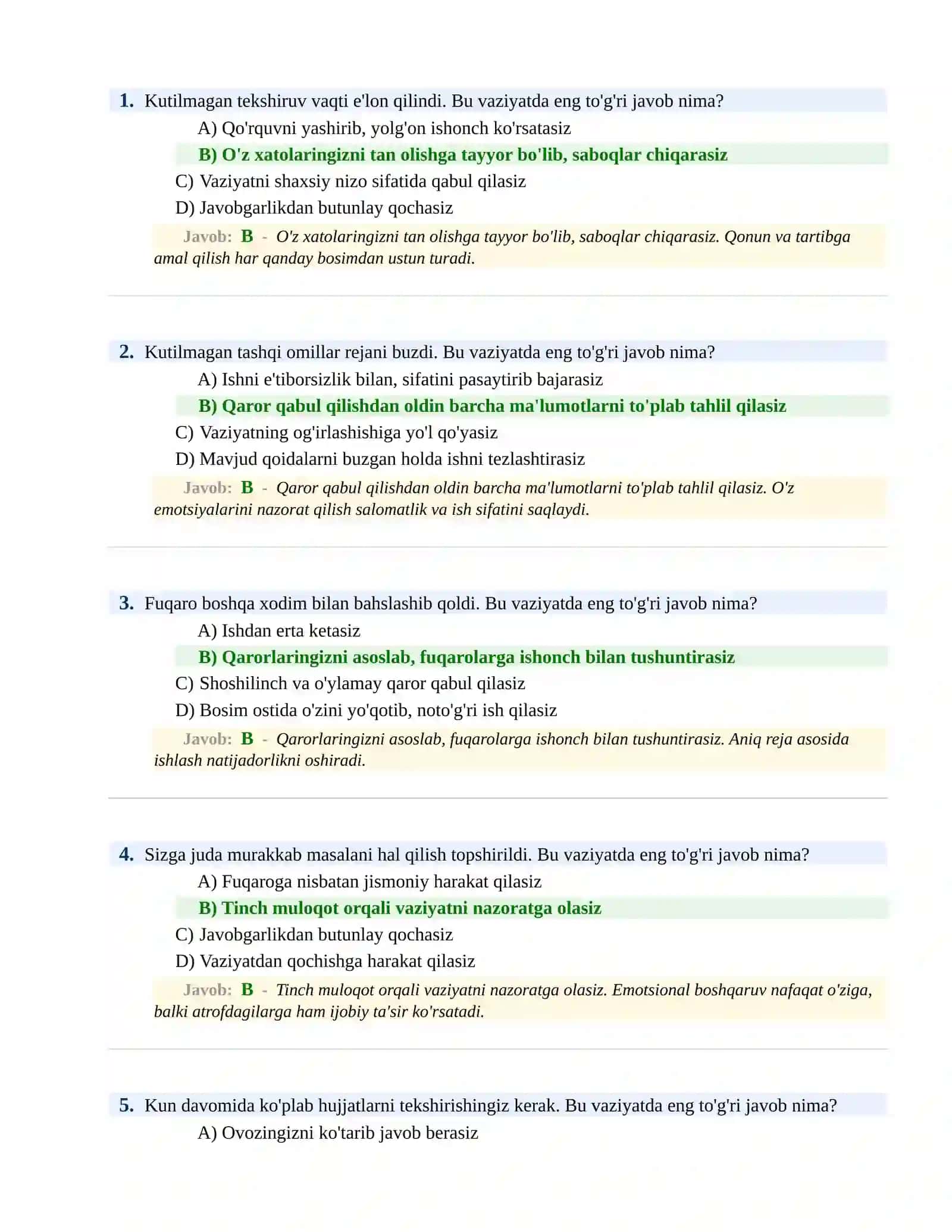 BOJXONA XIZMATIGA ISHGA KIRISH PSIXOLOGIK SINOV Testlari 2