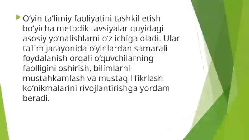 O‘YIN TA’LIMIY FAOLIYATNI TASHKIL ETISH BO‘ICHA METODIK TAVSIYALAR 2