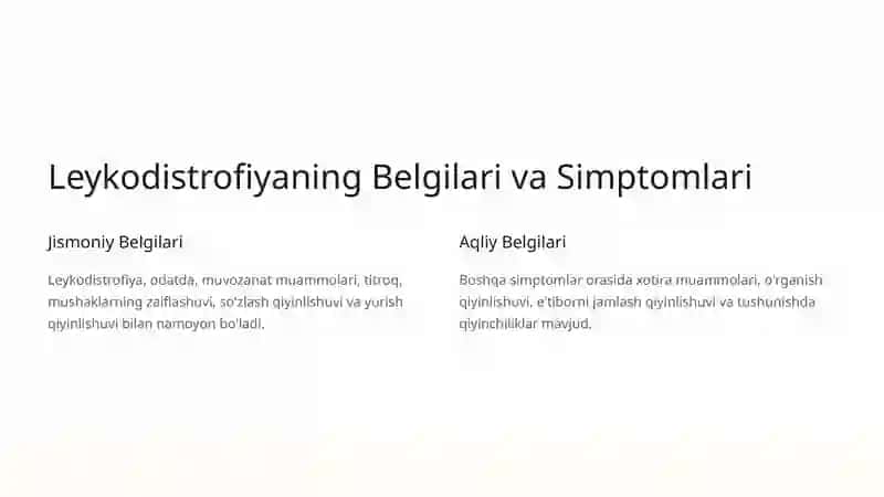 Leykodistrofiya: Sabablari, Belgilari va Davolash 2