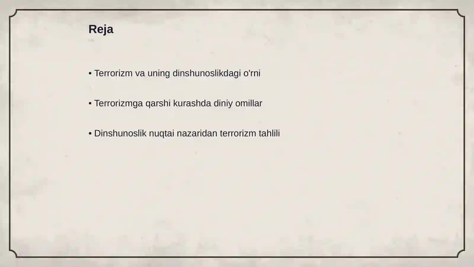 Terrorizmga qarshi kurash tajribasi Dinshunoslik 2