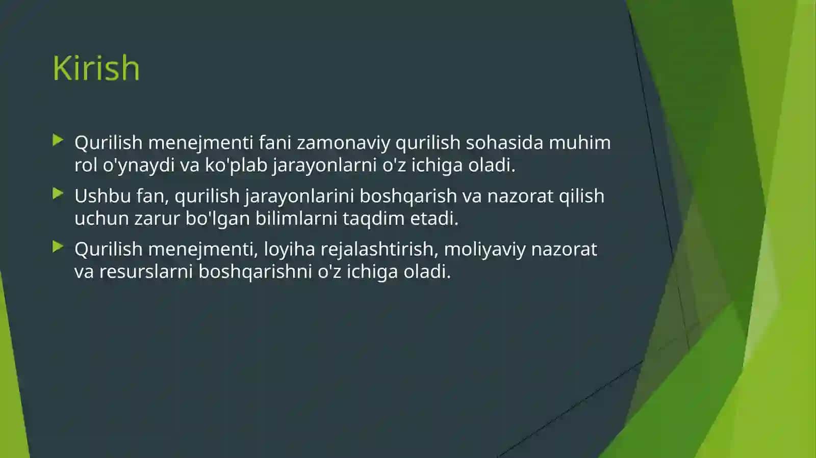 Qurilish Menejmenti Fanining Asosiy Asoslari 2