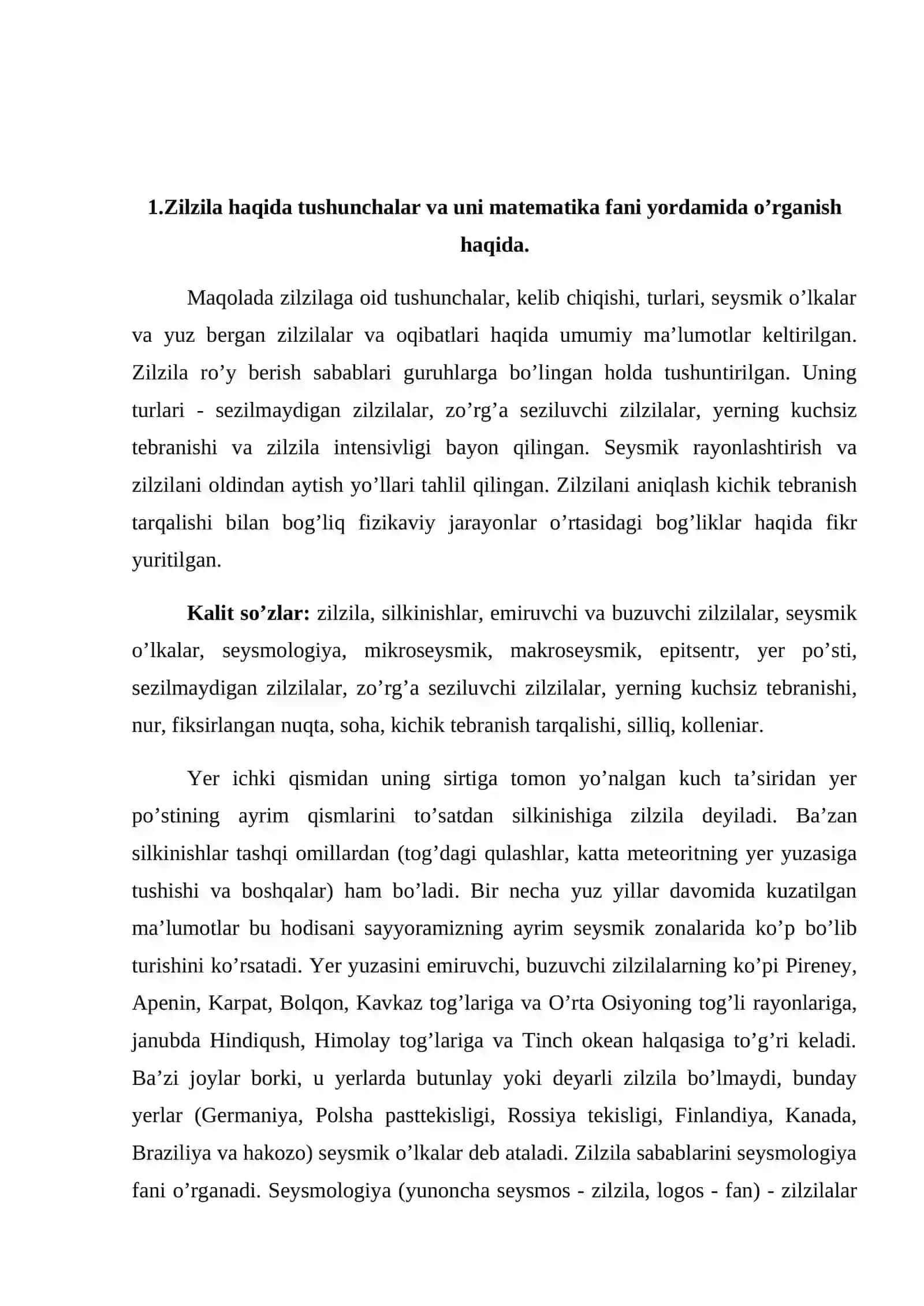 Zilzilaning bo'lish vaqtini bashorat qilish va uning oqibatlari 2