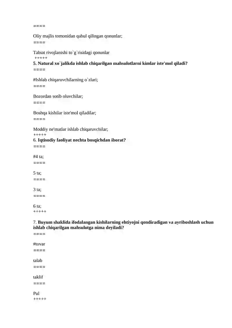 Iqtisodiyot nazariyasi fanidan test savollari 2