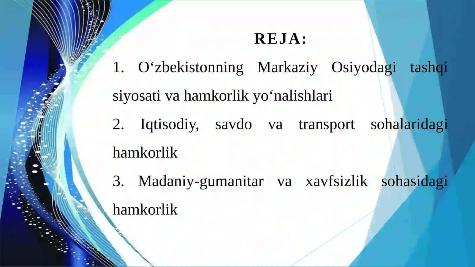 Oʻzbekstonning Markaziy Osiyo mamlakatlari bilan oʻzaro hamkorligi 2