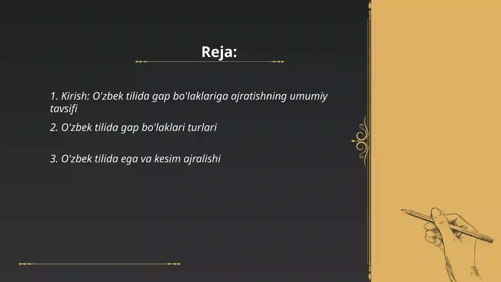 Oʻzbek tilida gap boʻlaklariga ajratish tamoyillaring dolzarb muammolari haqida tezis tayyorlash 2