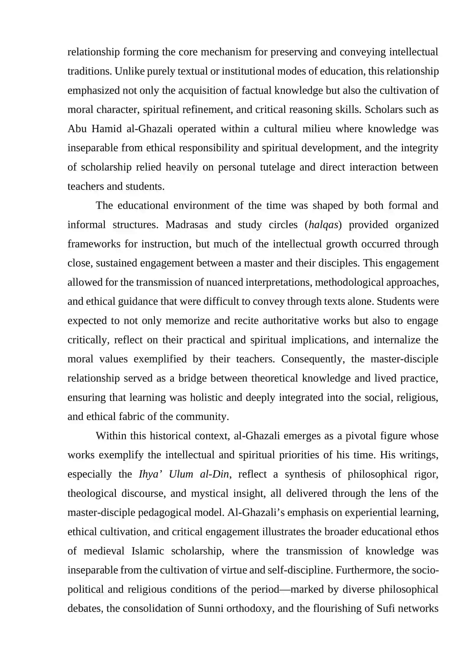 The Development of the Master-Disciple Tradition in Medieval Philosophical Sources: The Case of Abu Hamid al-Ghazali’s Risala in Ihya’ Ulum al-Din 2