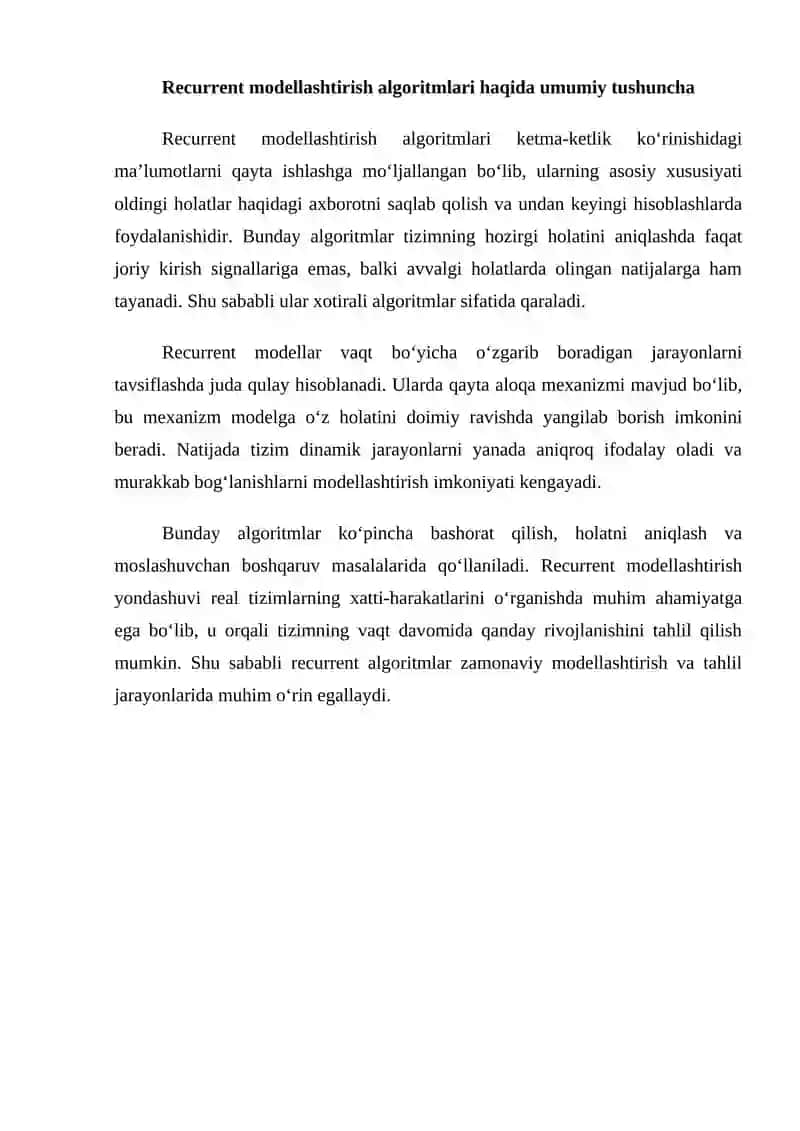 Algoritmlarni recurrent modellashtiruvchilarni sintezlash metodlari 2
