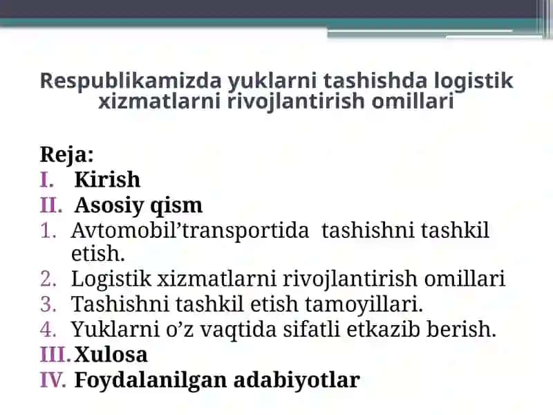 Ashiraliyev Zokirbekning Xalqaro Logistika Xizmatlari Tizimini Tayyorlash 2