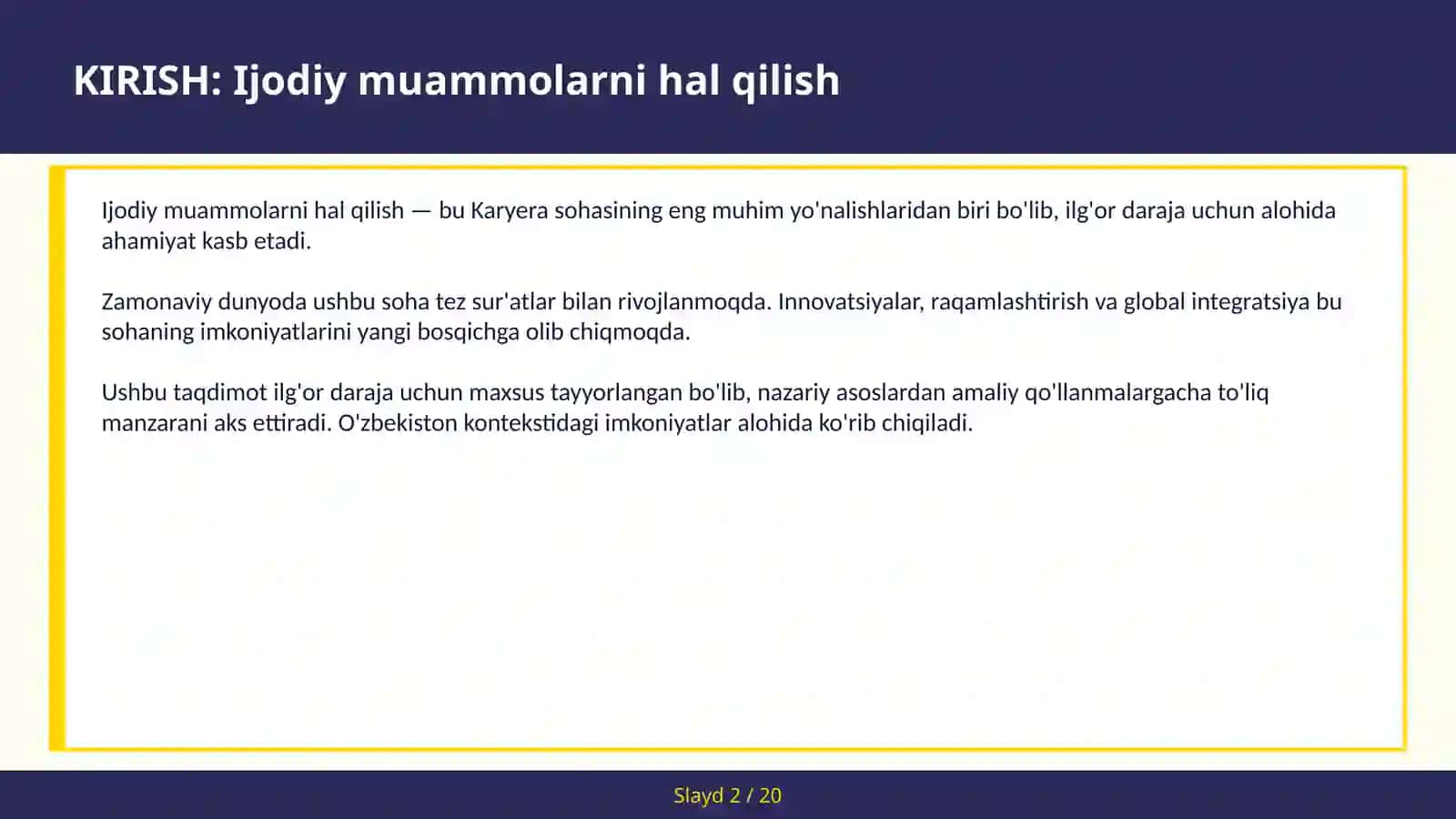 Ijodiy muammolarni hal qilish 2