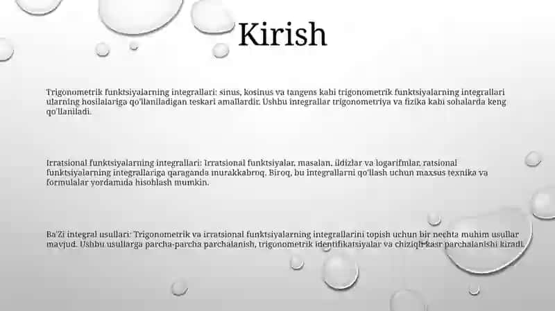 Trigonometrik Va Ba'Zi Irratsional Funksiyalarni Integrallash 2