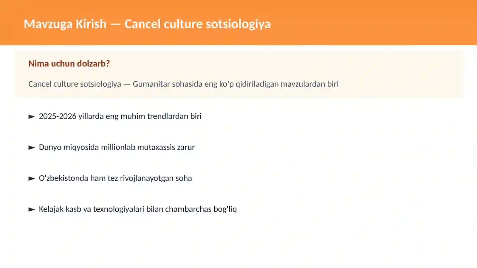 Mavzuga Kirish — Cancel culture sotsiologiya 2