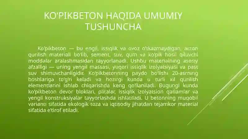 Ko‘pikbetonlarning ishlab chiqarish texnologiyasi 2