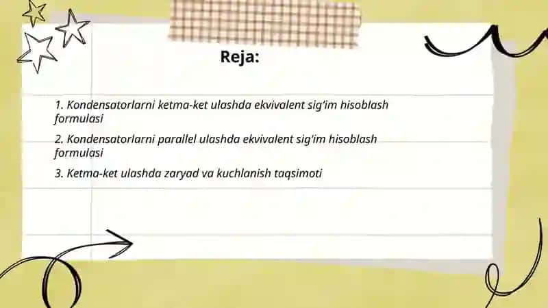 Kondensatorlarni ketma ket va parallel ulash 2
