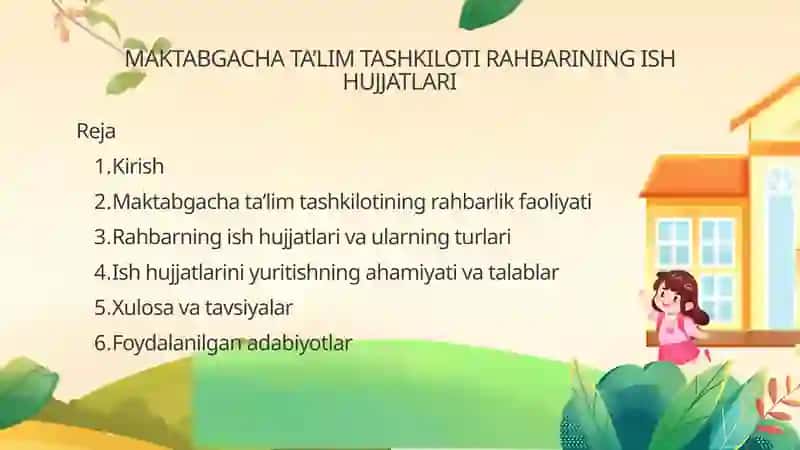 MAKTABGACHA TA’LIM TASHKILOTI RAHBARINING ISH HUJJATLARI 2