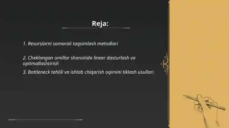 Ishlab chiqarish omillari cheklangan sharoitda mahsulot ishlab chiqarishni maksimallashtirish 2