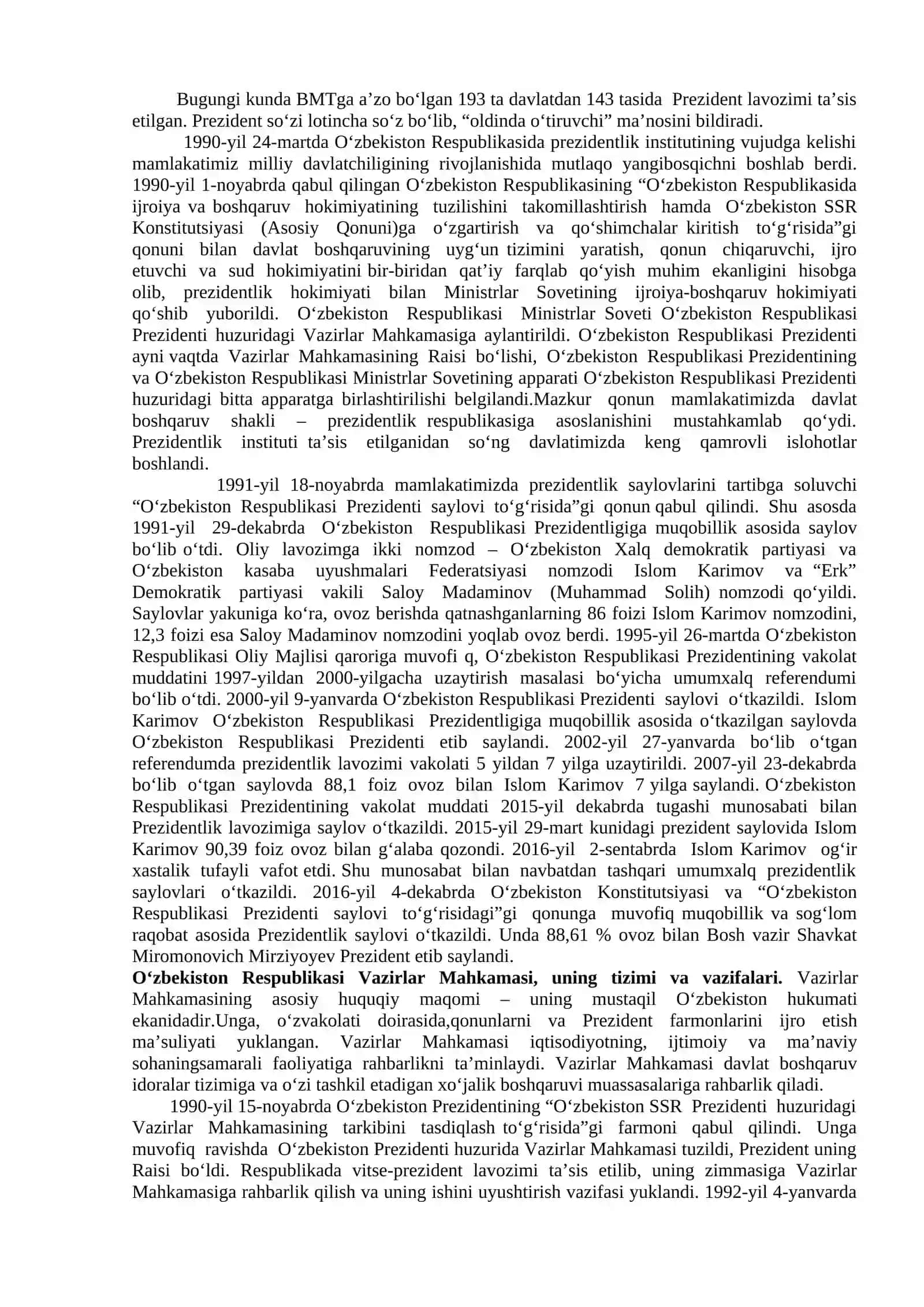 O‘zbekistonda demokratik,fuqarolik jamiyati asoslarining shakllanishi, amalga oshirilgan siyosiy islohotlar 2
