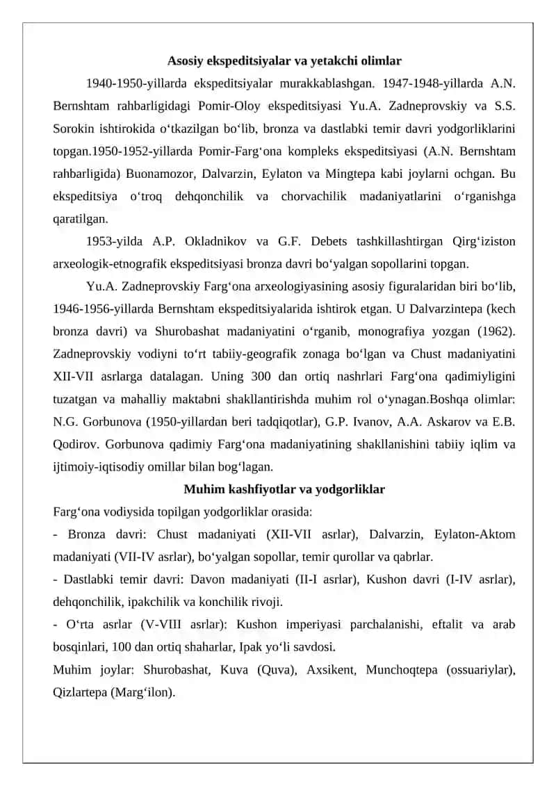 Farg‘ona vodiysi arxeologiya maktabining shakllanishi tezis 2