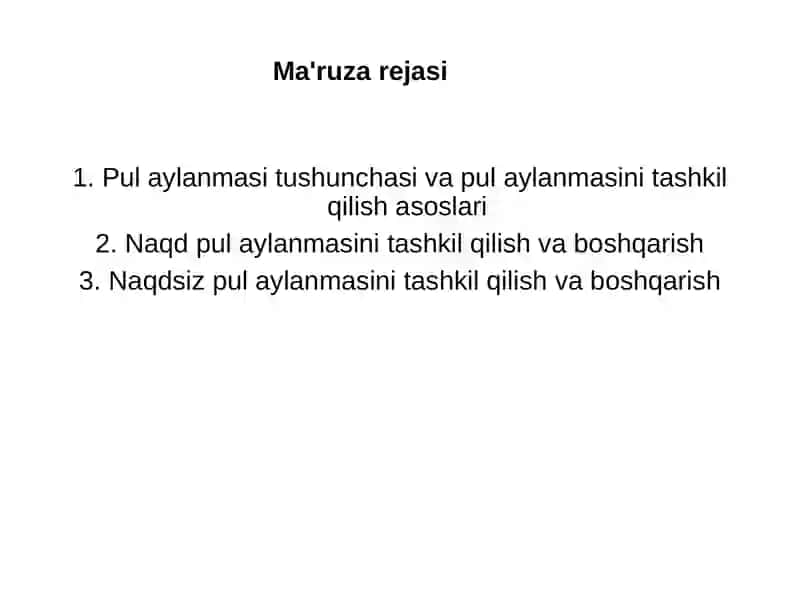 Pul aylanmasi va uning tarkibi 2