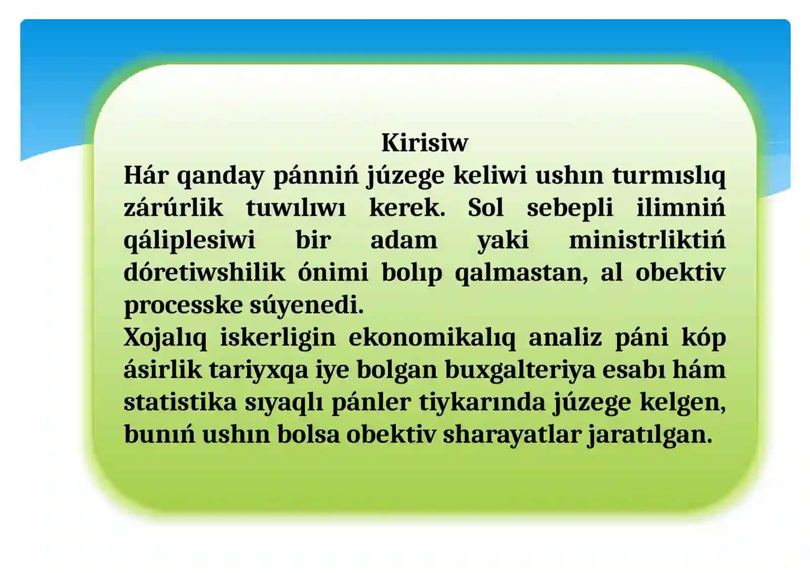 Ózbekstanda ekonomikalıq analiz pániniń rawajlanıwı 2