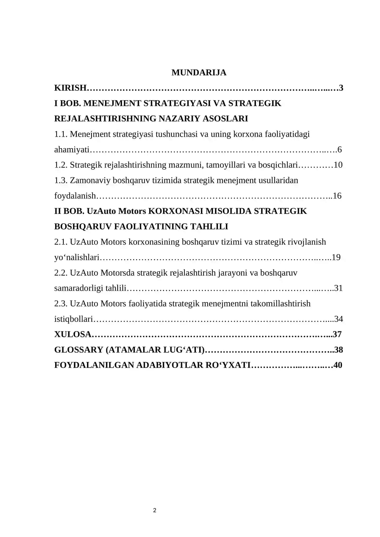 Menejment strategiyasi va strategik rejalashtirish    kurs ishi 2