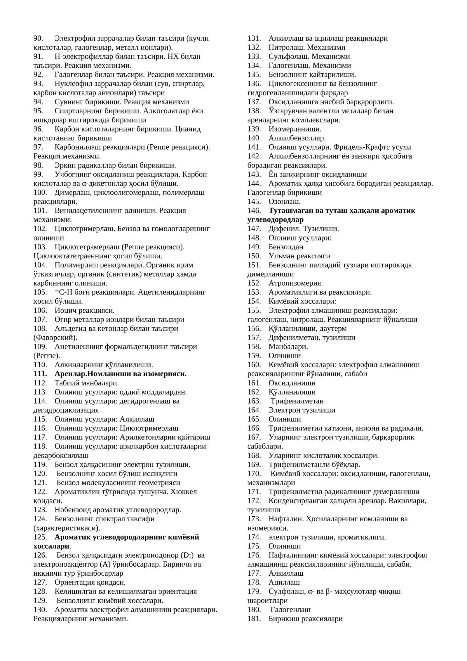 Органик кимё КОЛЛОКВИУМ САВОЛЛАРИ 2