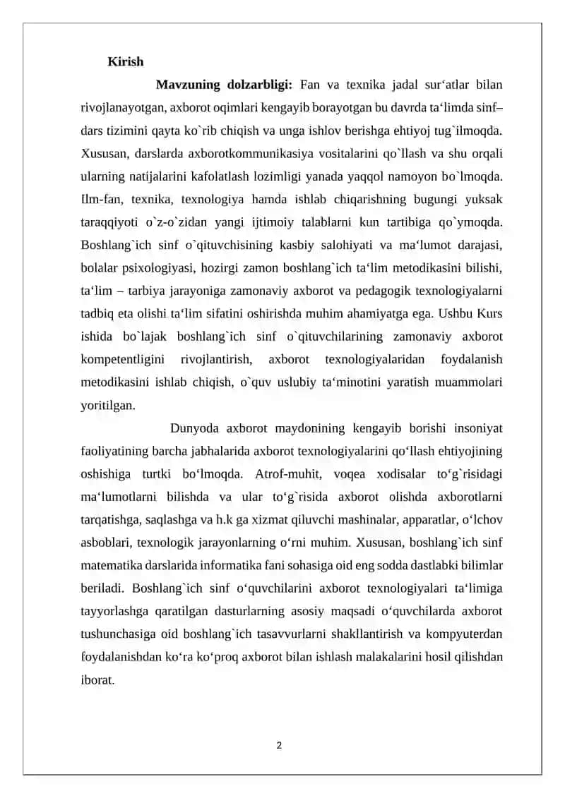 Boshlang'ich sinf oʻquvchilarining axborot komponentligi kasbiy tayyorgarligi 2