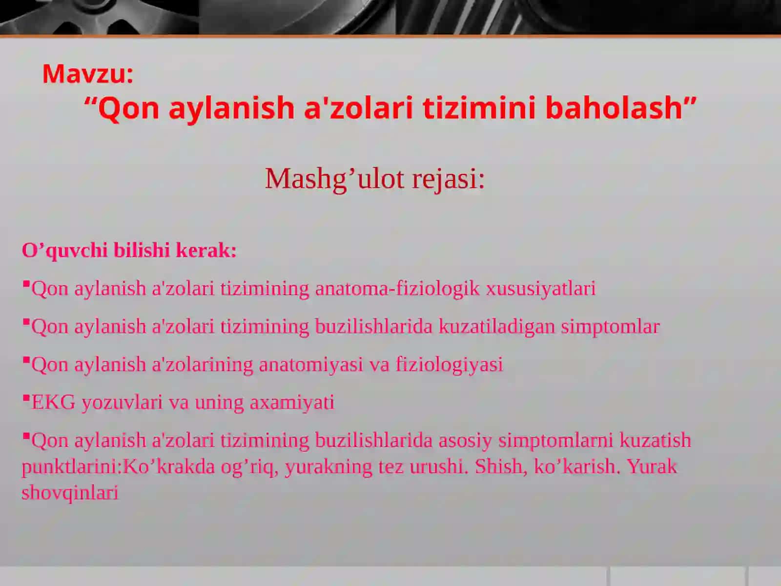 "Qon aylanish a'zolari tizimini baholash" 2