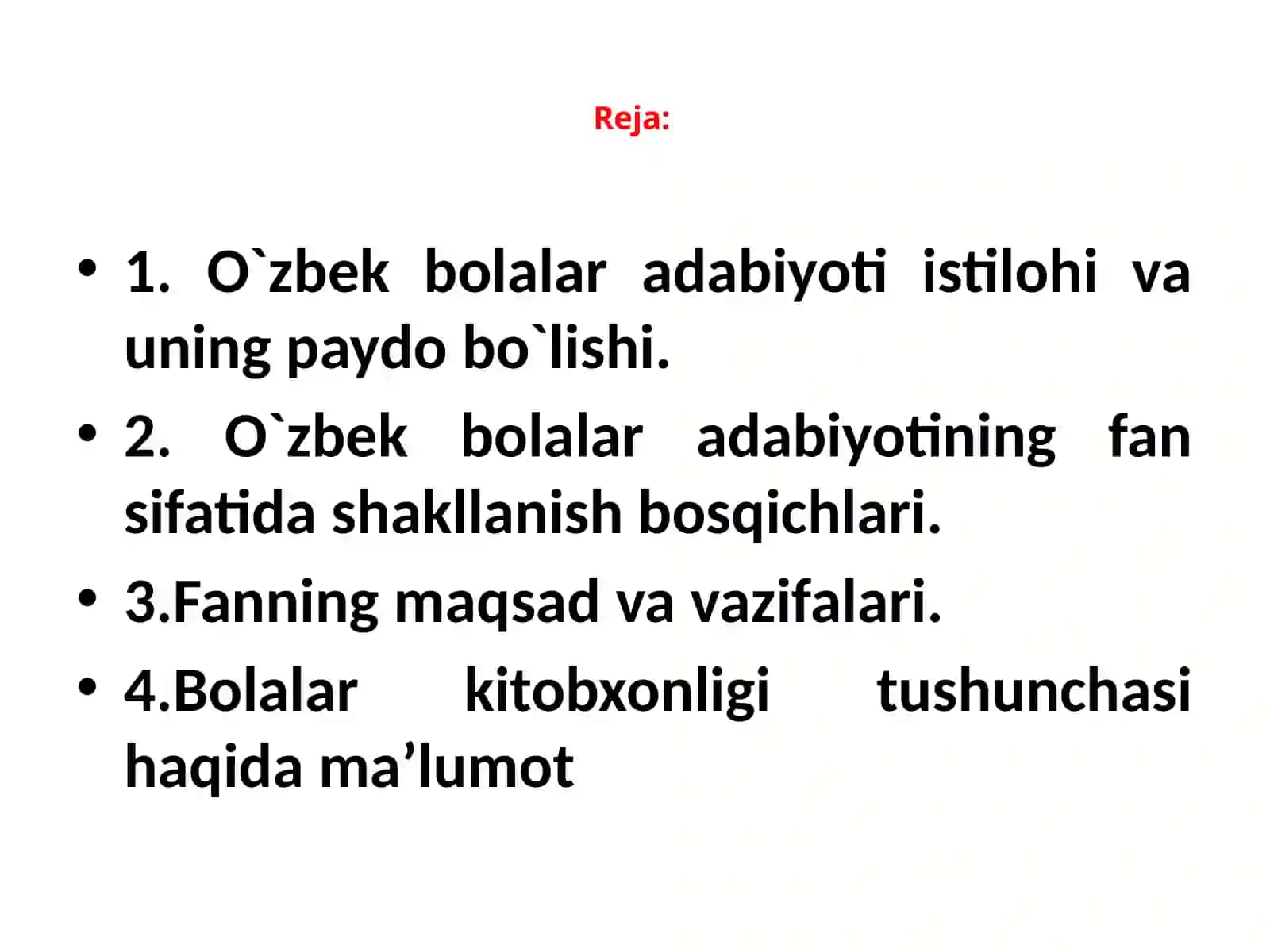 ONA TILI VA BOLALAR ADABIYOTI: Adabiyot (bolalar adabiyoti) fanining maqsad va vazifalari. Bolalar kitobxonligi haqida 2