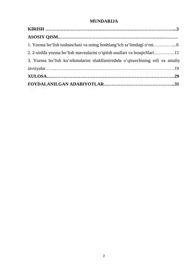 2-SINFDA YOZMA BOʻLISH MAVZULARINI OʻQITISH METODIKAS 2