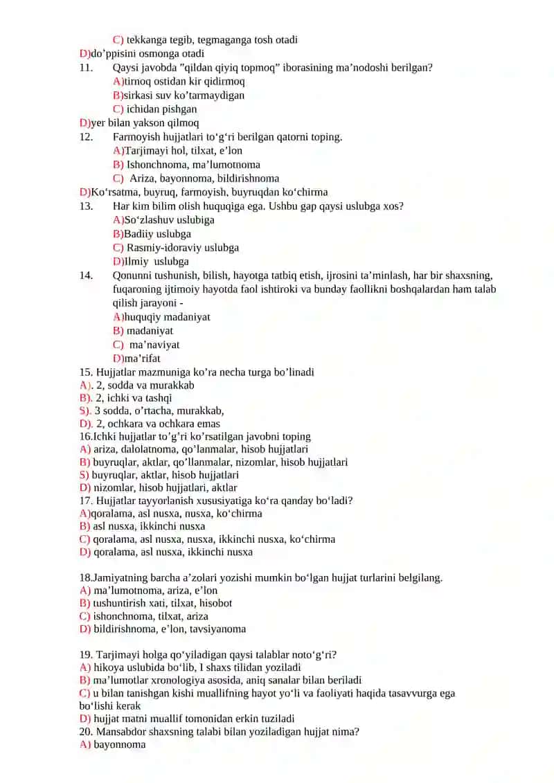 Akademik yozuv 2 fanidan yakuniy nazorat uchun test savollari 2