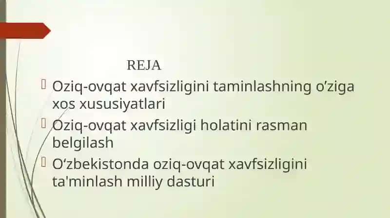 Oziq-ovqatxavfsizligini taminlashning o’ziga xos xususiyatlari 2