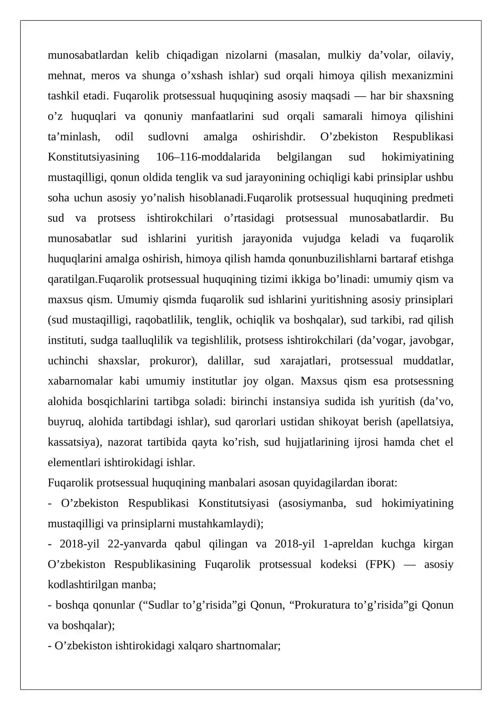 Fuqarolik protsessual huquqi tushunchasi, tizimi, manbalari 2