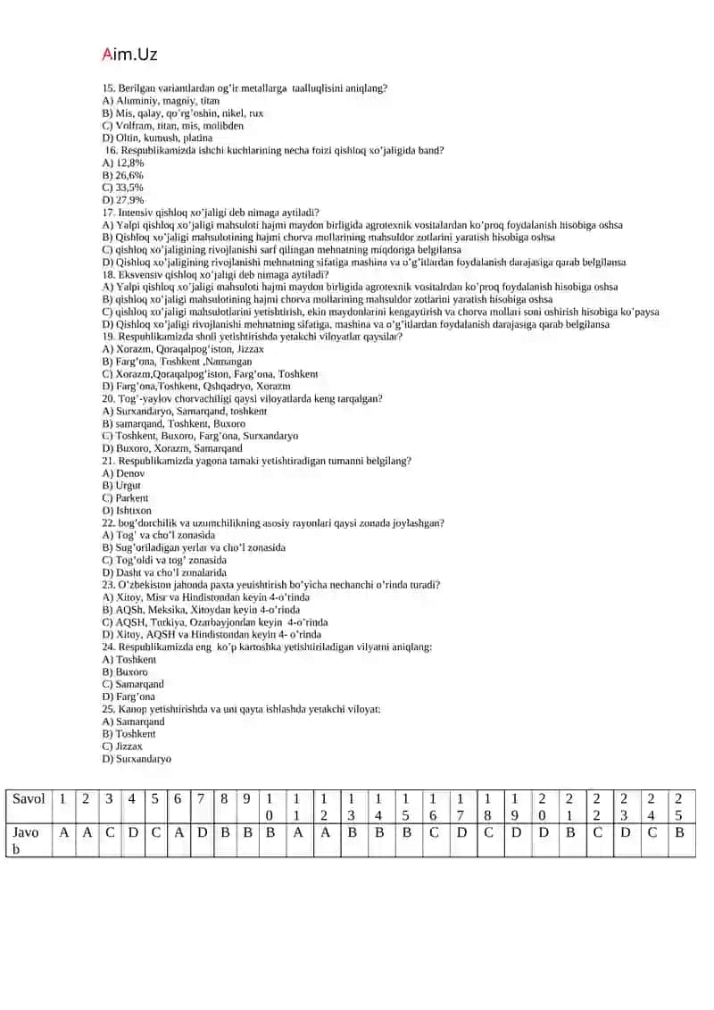 8-sinf geografiya test. I chorak 2