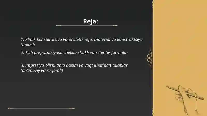 Metall-chinni, metallplastmassa va dioksid sirkon-keramika qoplamalari 2