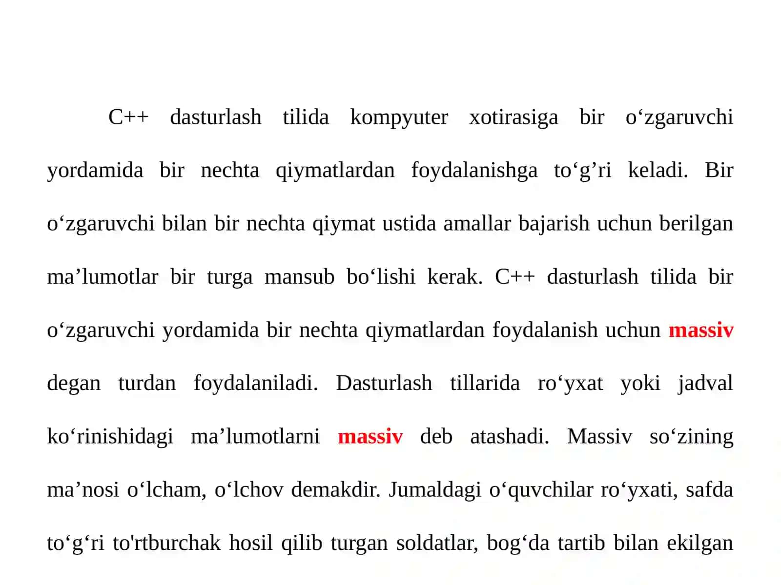 Massivlar. Bir va ko’p o’lchovli massivlar, sonli ketma-ketliklar 2