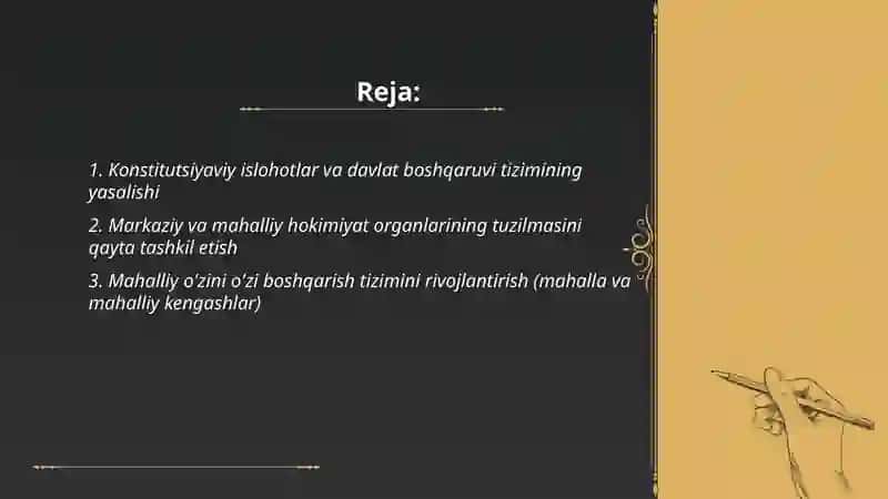 Konstitutsiyaviy islohotlar va davlat boshqaruvi tizimining yasalishi 2