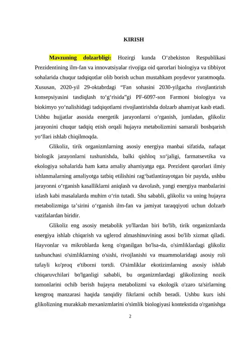GLIKOLIZ VA UNING HUJAYRA METABOLIZMIDAGI O'RNI 2