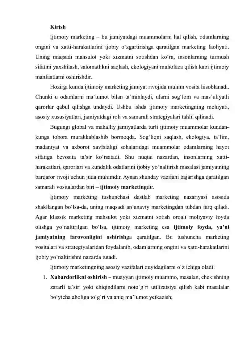 Ijtimoiy marketing va uning jamiyatdagi ahamiyati 2