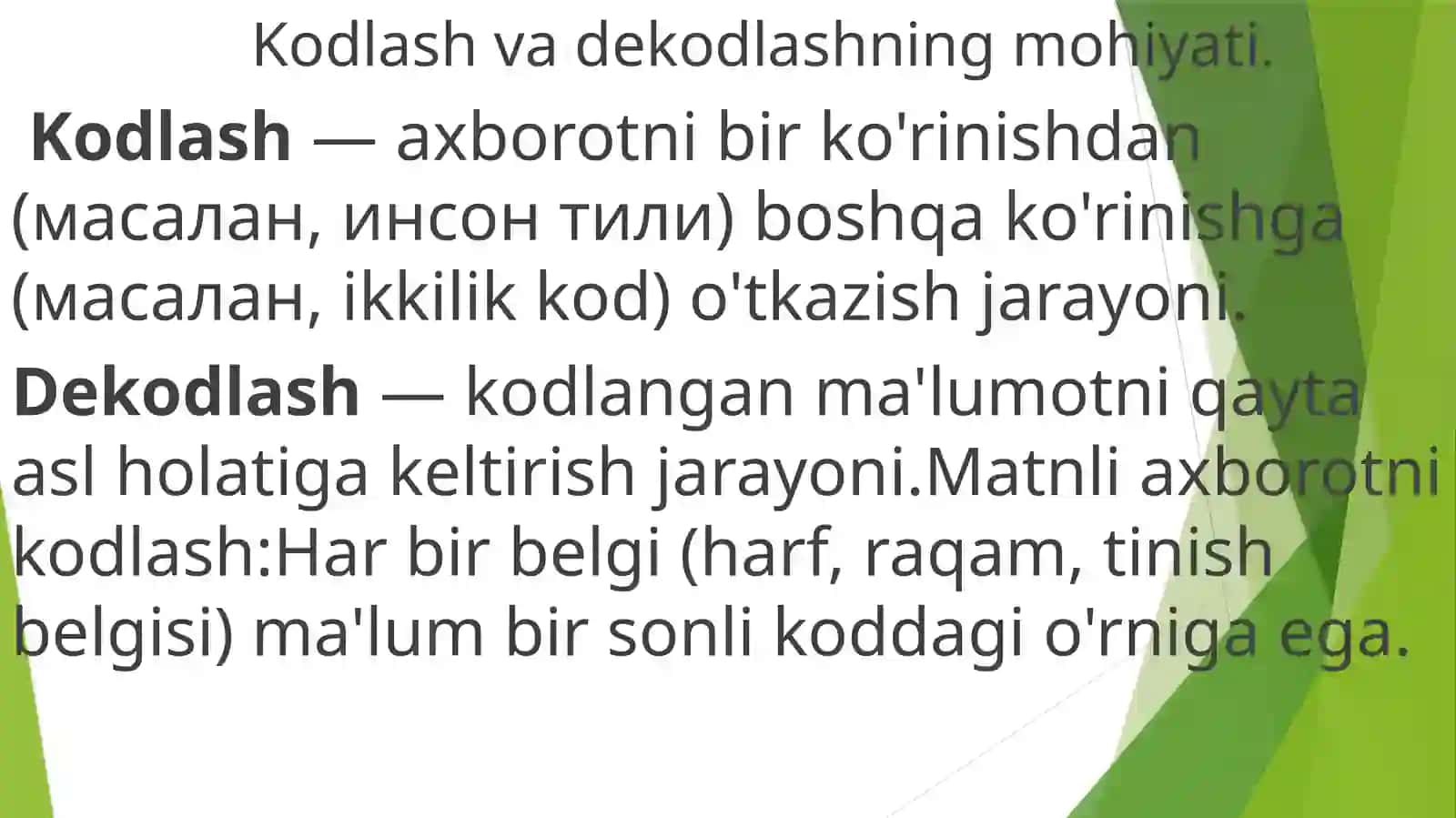 Axborotlarni kodlash va dekodlash.Matnli,grafik, audio va video axborotlarni kodlash 2