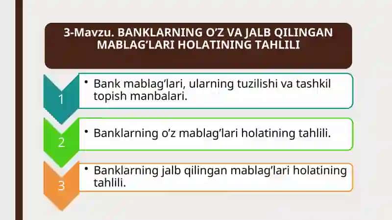 FAN: BANKLARDA IQTISODIY TAHLIL 2