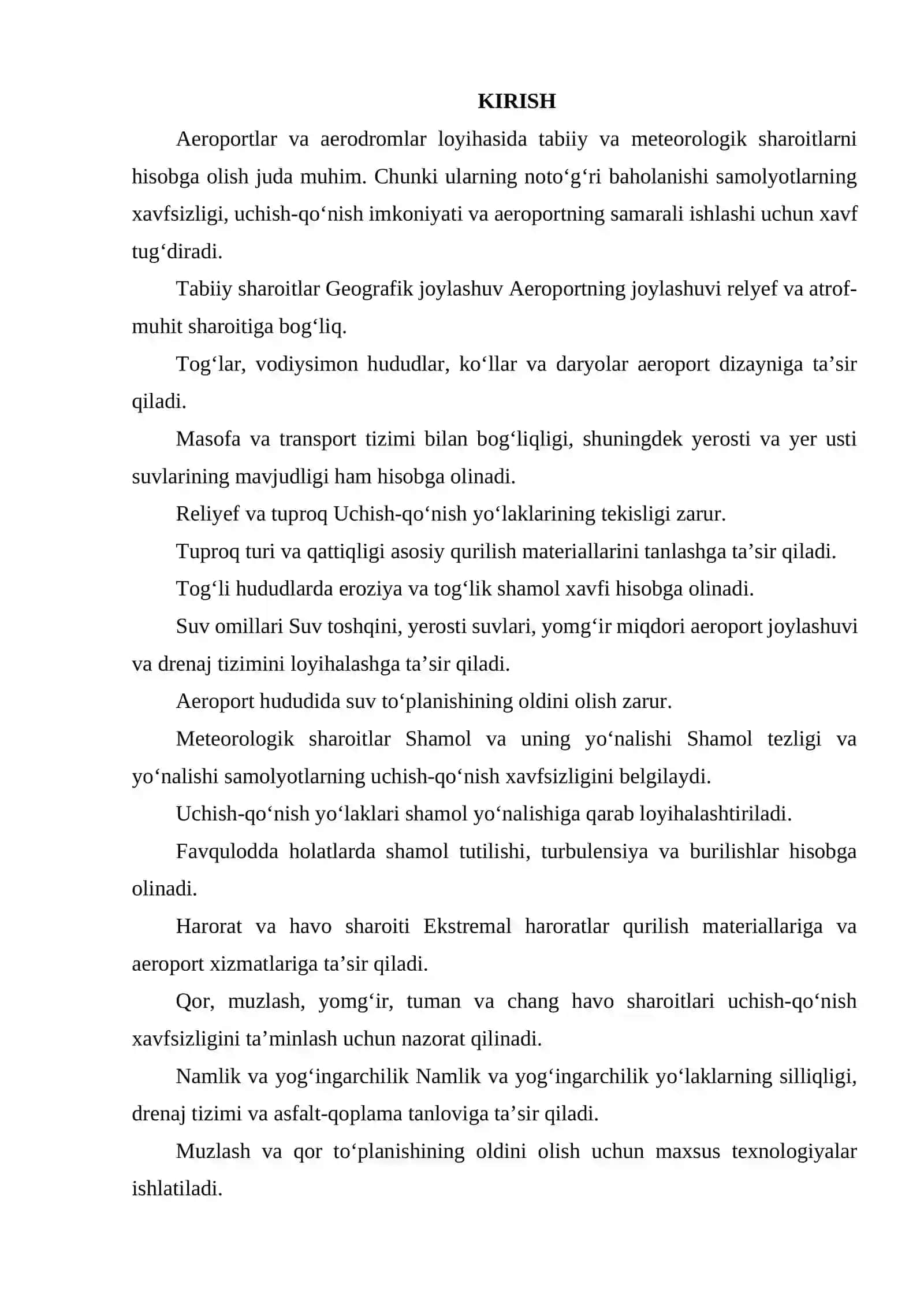 AEROPORTLARNI LOYIHALASHDA TABIIY VA METEOROLOGIK SHAROITLARNI HISOBGA OLISH 2