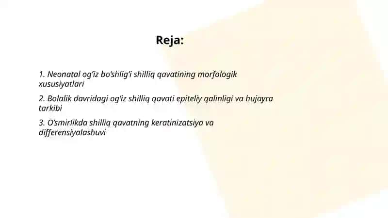 Og'iz bo'shlig'i shilliq qavati tuzilishining yoshga doir hususiyatlari 2