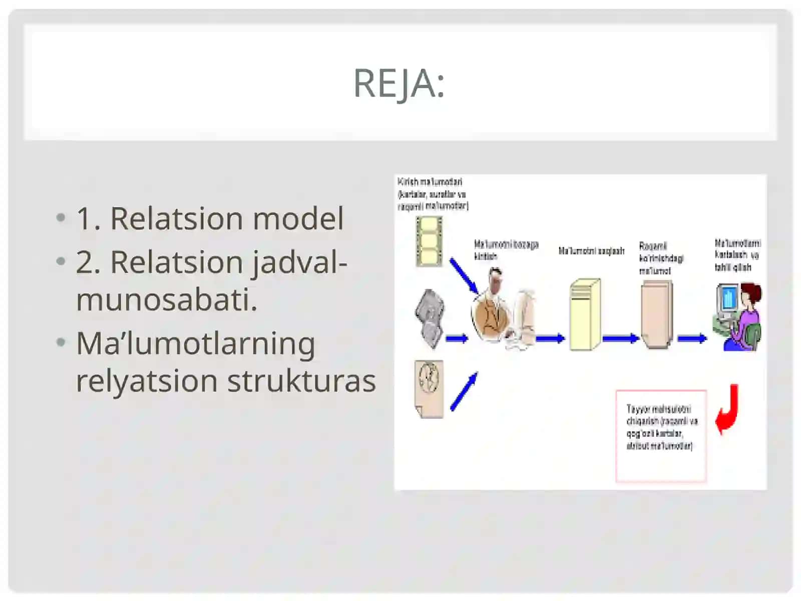 Relatsion ma’lumotlar bazasi va uning imkoniyatlari 2