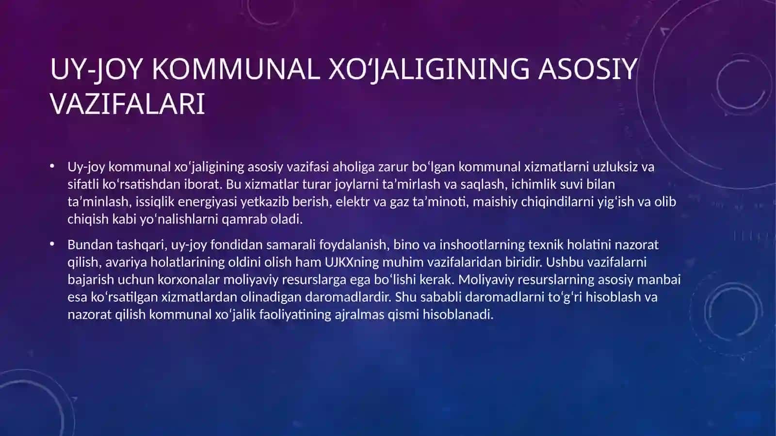 Uy-joykomunalxo'jaligi va daromadlarining hisobi 2