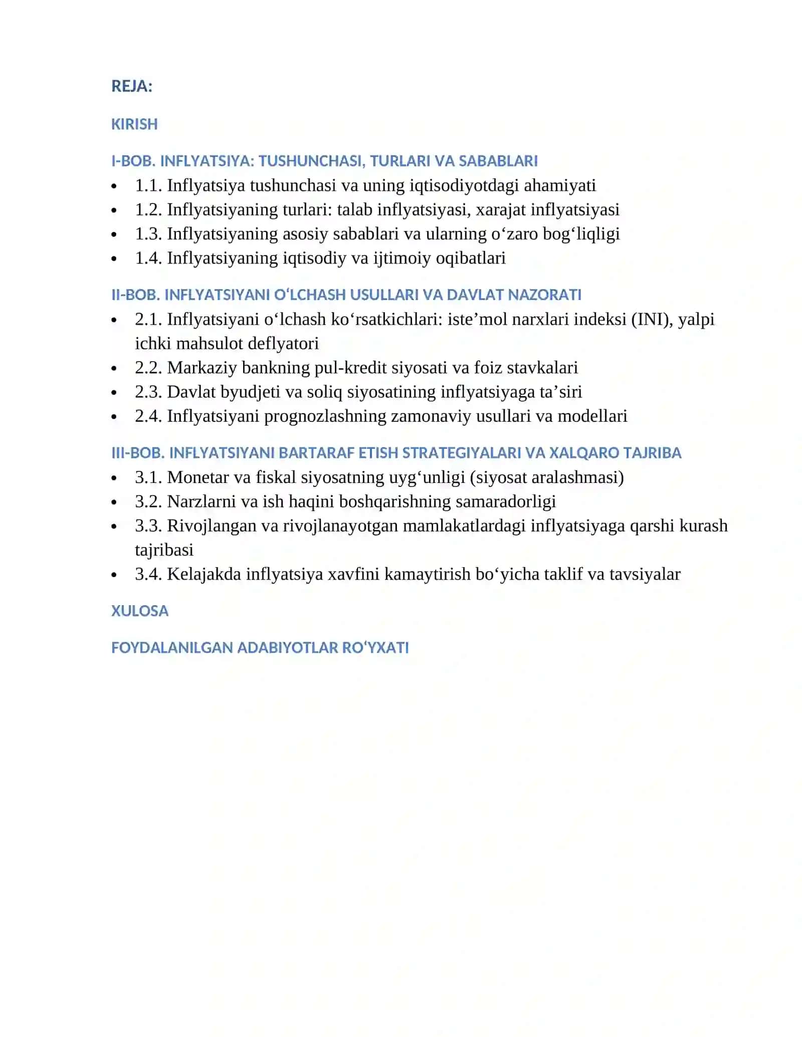 Inflyatsiya mohiyati, uni bartaraf etish imkoniyatlari 2