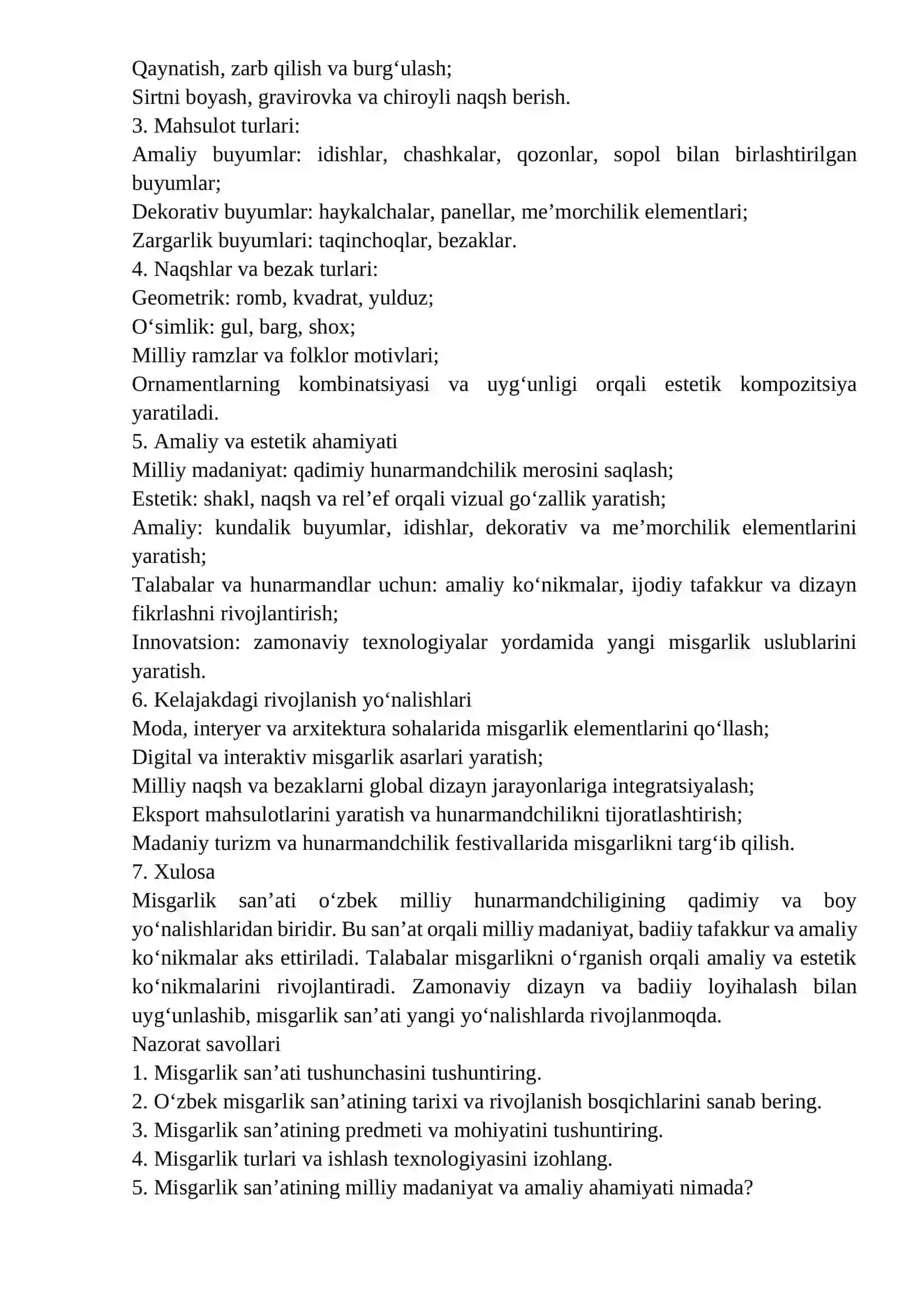 O‘zbek milliy hunarmandchiligi: misgarlik san’ati 2
