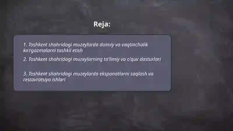 Toshkent shahrida joylashgan muzeylar faoliyati 2