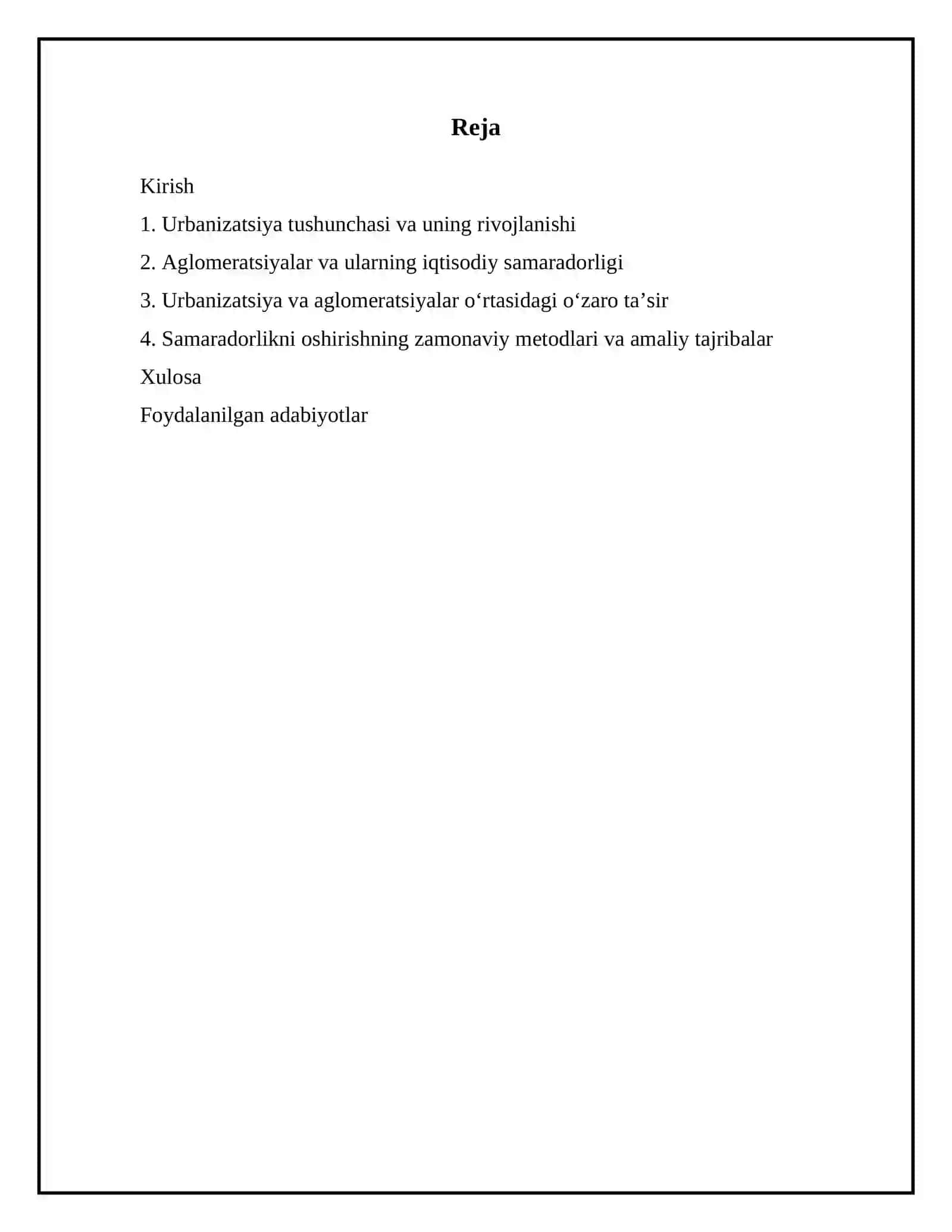 Urbanizatsiya va aglomeratsiyalarning samaradorligi 2