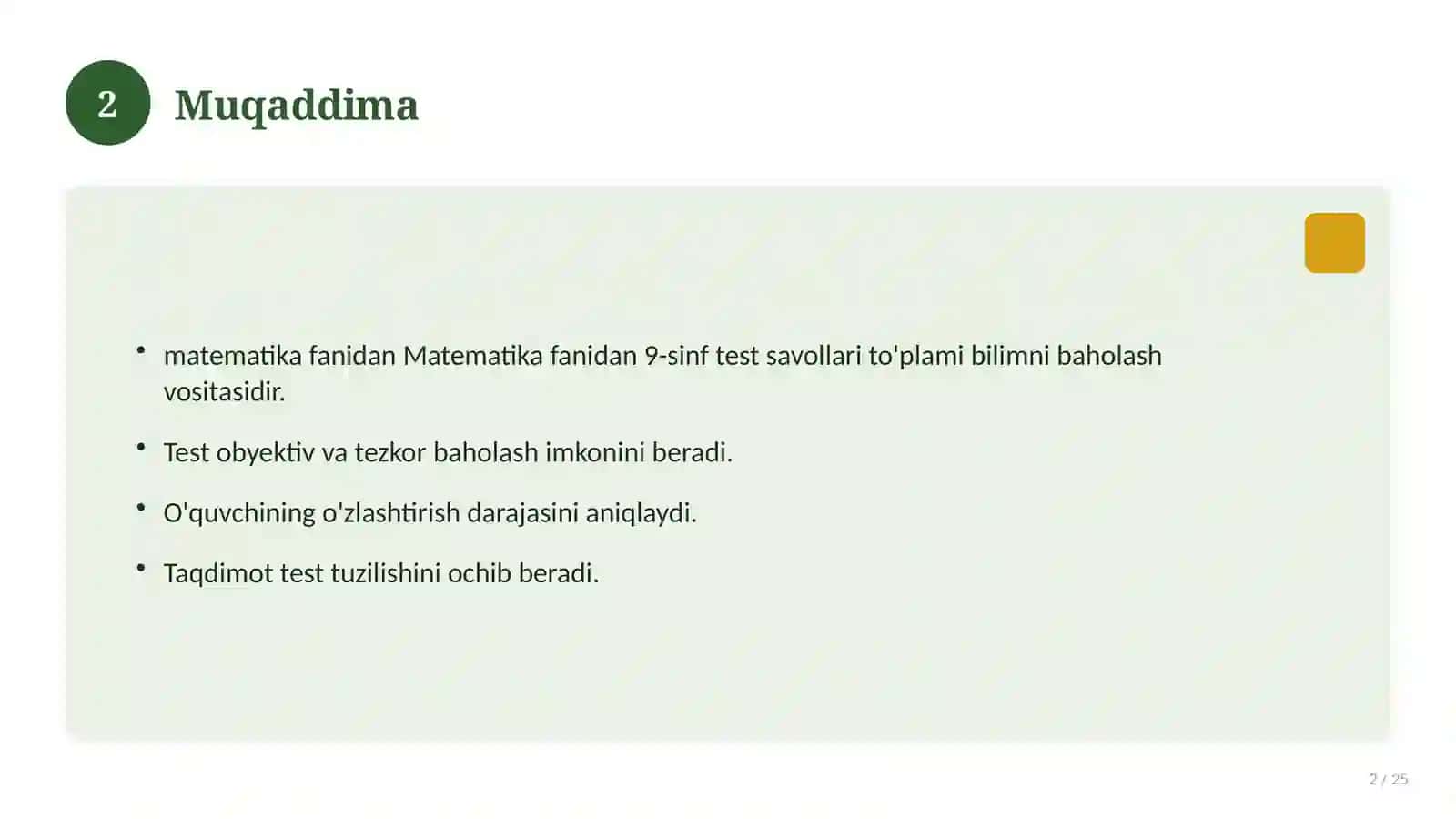 Matematika fanidan 9-sinf test savollari to'plami 2