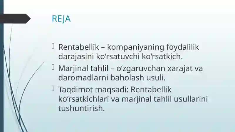 Rentabellik Ko'rsatkichlari va Marjinal Tahlil Metodikasi 2